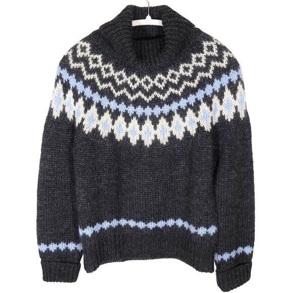 Vintage J CREW Nordic Fair Isle Chunky Turtleneck Sweater Size M  Wool Mohair - Picture 1 of 6